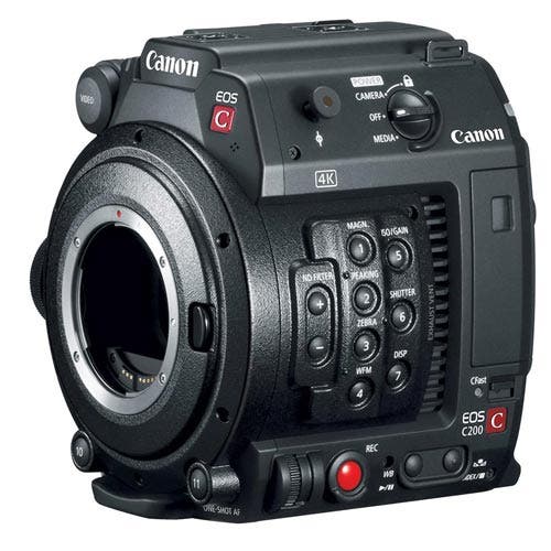 Canon EOS C200B. This all-round cinema camera features Canon’s Super 35mm CMOS Sensor that was designed with the Super 35mm motion picture film standard in mind.  Canon-EOS-C200B  
