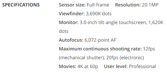 Canon EOS R6 specs