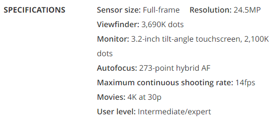 Nikon Z6 II specs