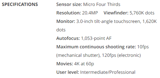 Olympus OM-1 specs